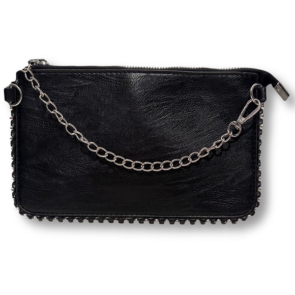 Silver Studded Black Vegan Leather Clutch & Crossbody - Picture 11 of 11